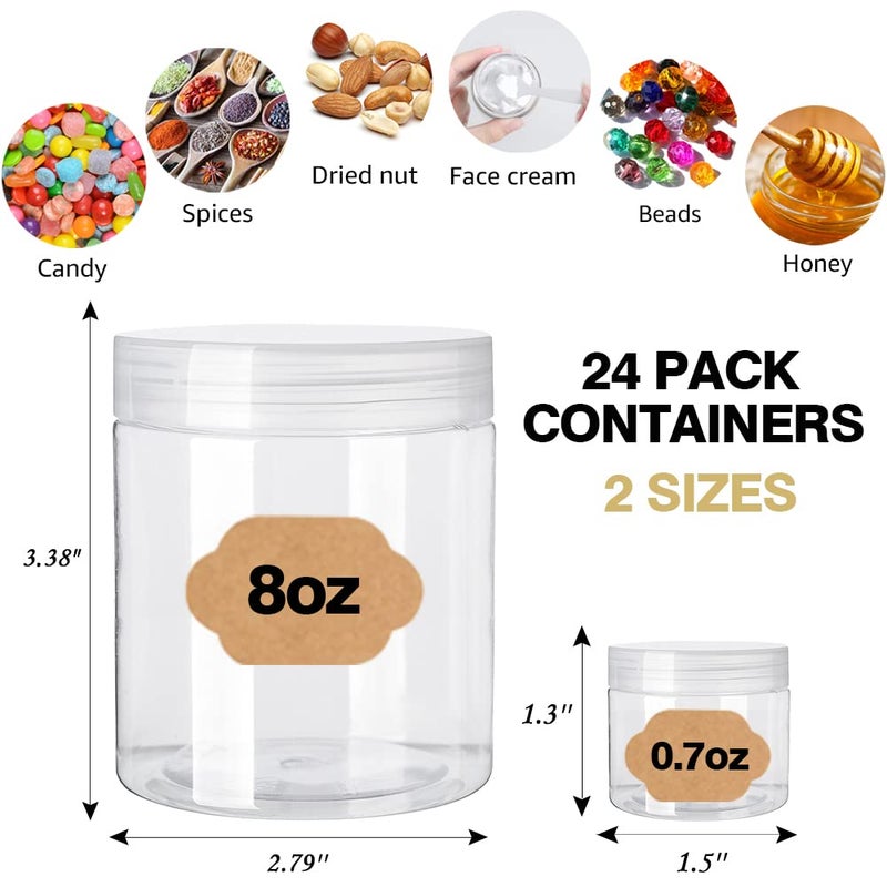 AMORIX 8oz Clear Plastic Jars with Lids 8 oz Plastic Containers with Lids + 20g Sample Containers (Set of 24) Airtight Container for Lip Scrub, Body Butters, Cream, Slime, Craft Storage - Image 2