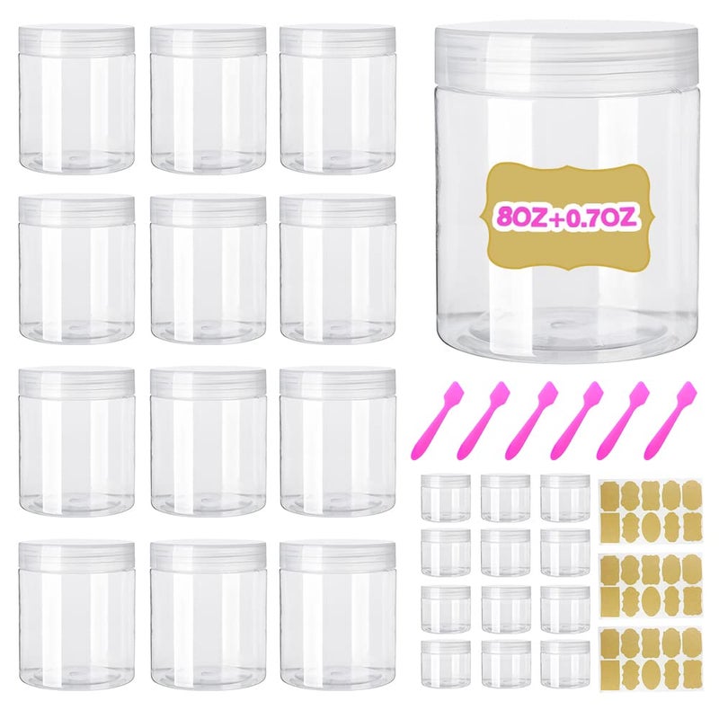 AMORIX 8oz Clear Plastic Jars with Lids 8 oz Plastic Containers with Lids + 20g Sample Containers (Set of 24) Airtight Container for Lip Scrub, Body Butters, Cream, Slime, Craft Storage - Image 1