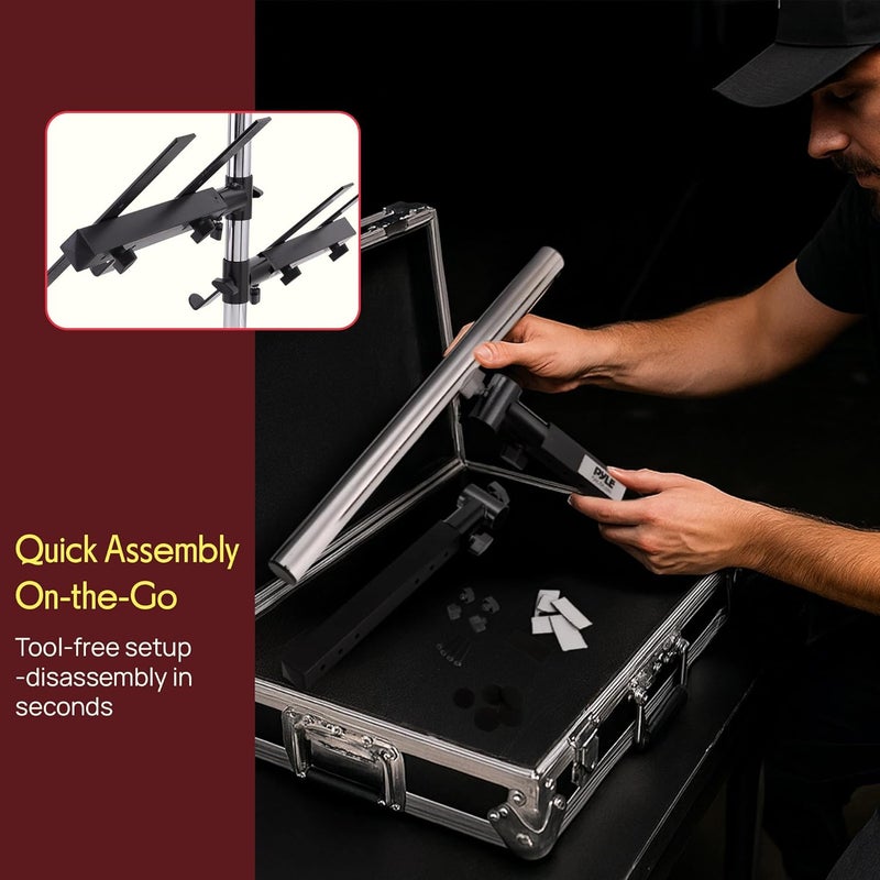 Pyle حامل لابتوب محمول مزدوج - حامل طاولة قائم مع ذراعين قابلين للتعديل، ارتفاع قابل للتعديل، تصميم مريح، دوران 360° لخلط الصوت، معدات الصوت، محطة العمل، الألعاب والاستخدام المنزلي مع وظيفة الميل. - Image 5
