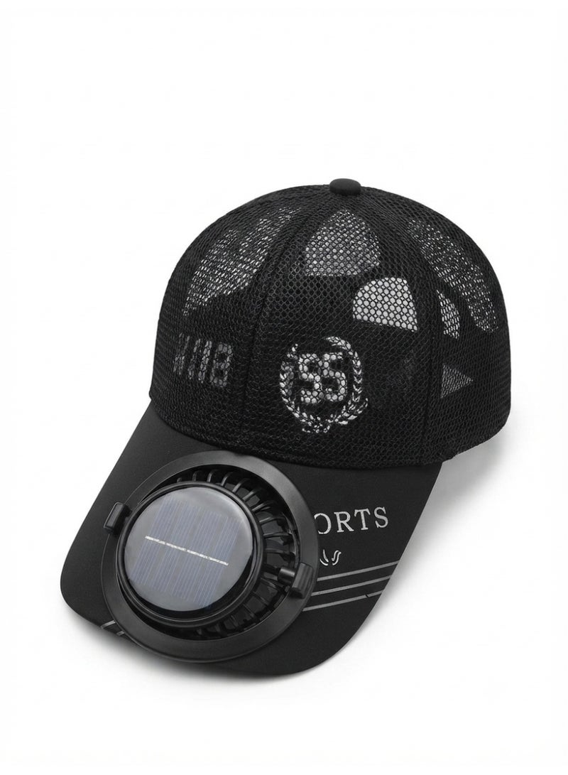 Trendoza Solar Powered Cooling Fan Cap | USB Rechargeable Breathable Baseball Hat with Built-in Fan for Outdoor Activities, Travel, Hiking | Black - Image 1