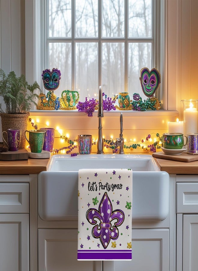 ARKENY Happy Mardi Gras Kitchen Towels Set of 2,Purple Fleur De Lis Dish Towels 18x26 Inch Drying Dishcloth,Farmhouse Carnival Seasonal Holiday Decorations AD416 - Image 2