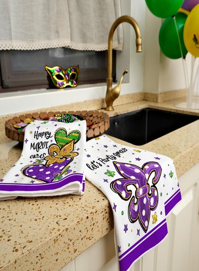 ARKENY Happy Mardi Gras Kitchen Towels Set of 2,Purple Fleur De Lis Dish Towels 18x26 Inch Drying Dishcloth,Farmhouse Carnival Seasonal Holiday Decorations AD416 - Image 4