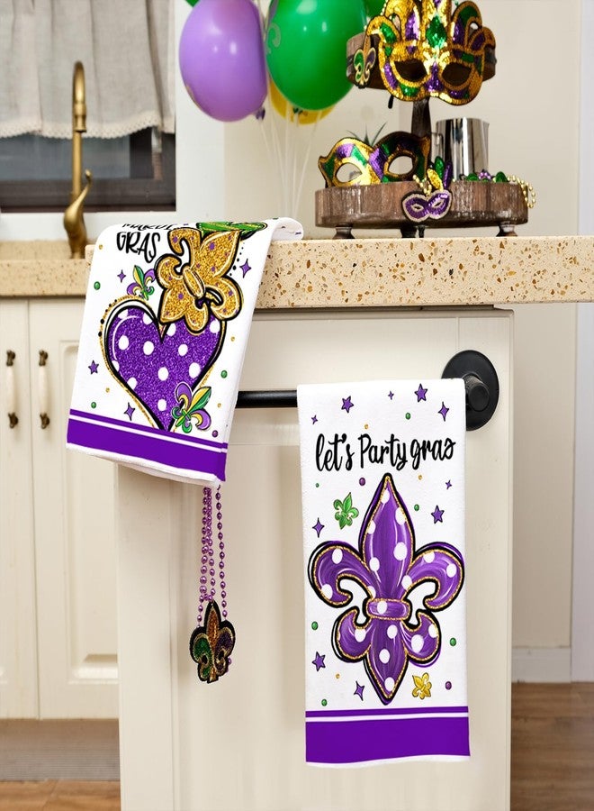 ARKENY Happy Mardi Gras Kitchen Towels Set of 2,Purple Fleur De Lis Dish Towels 18x26 Inch Drying Dishcloth,Farmhouse Carnival Seasonal Holiday Decorations AD416 - Image 3