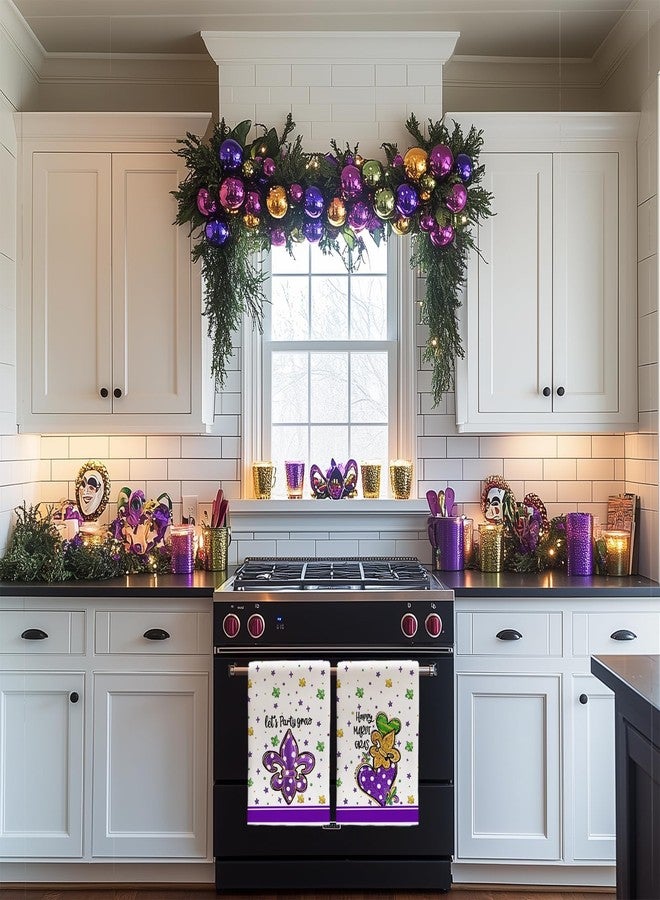 ARKENY Happy Mardi Gras Kitchen Towels Set of 2,Purple Fleur De Lis Dish Towels 18x26 Inch Drying Dishcloth,Farmhouse Carnival Seasonal Holiday Decorations AD416 - Image 5
