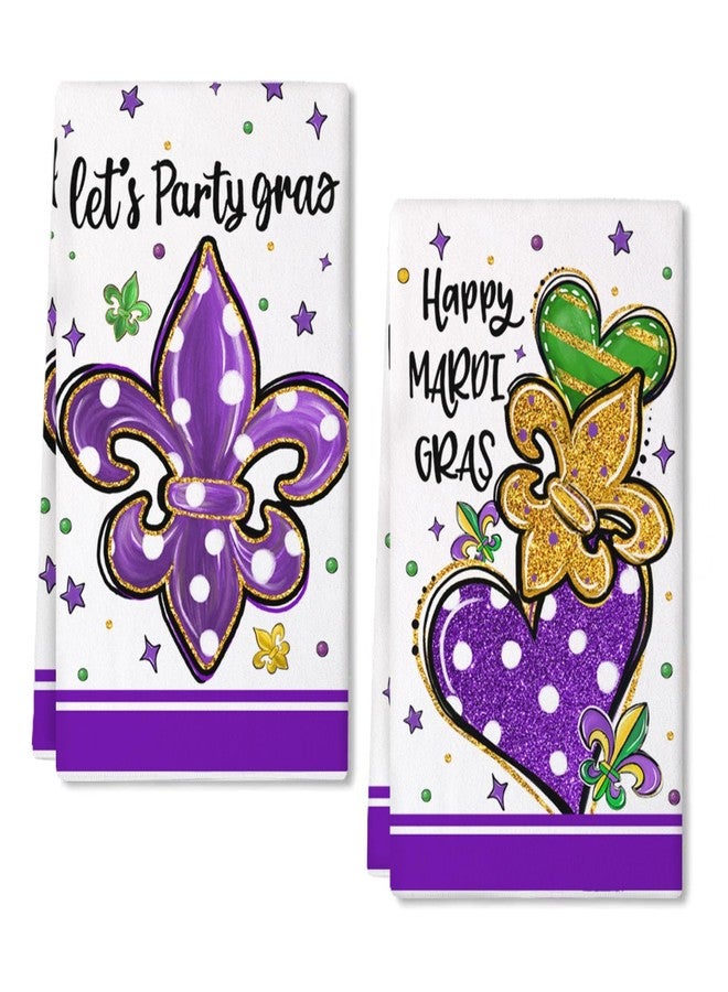 ARKENY Happy Mardi Gras Kitchen Towels Set of 2,Purple Fleur De Lis Dish Towels 18x26 Inch Drying Dishcloth,Farmhouse Carnival Seasonal Holiday Decorations AD416 - Image 1