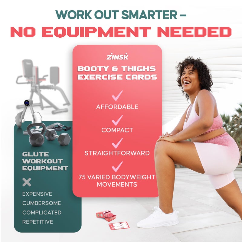 Zinsk 75 Booty & Thighs Exercise Cards - No Equipment Needed Glute Workouts to Shapen and Lift - Compact 3.5" x 2.5" Cards for Fun, Fast Home or Travel Leg and Butt Workouts for Women - Image 2