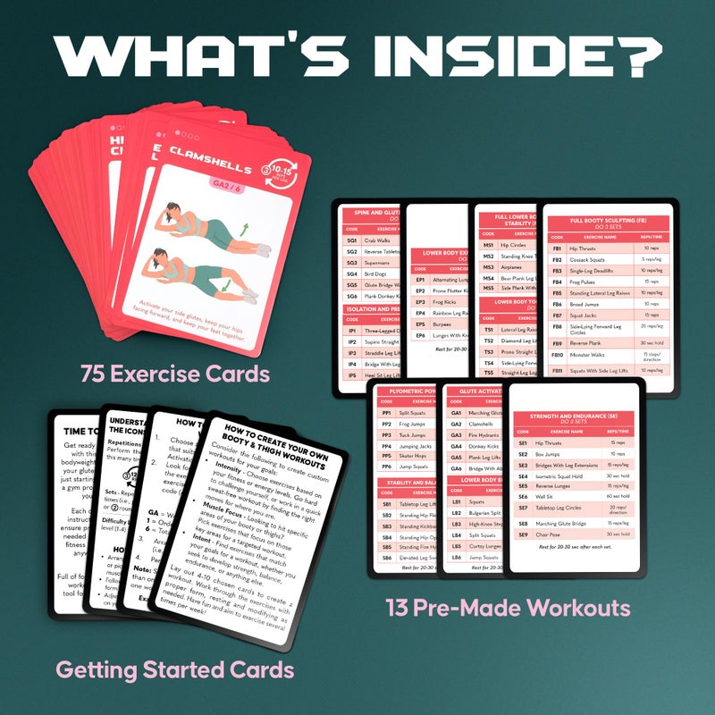 Zinsk 75 Booty & Thighs Exercise Cards - No Equipment Needed Glute Workouts to Shapen and Lift - Compact 3.5" x 2.5" Cards for Fun, Fast Home or Travel Leg and Butt Workouts for Women - Image 4