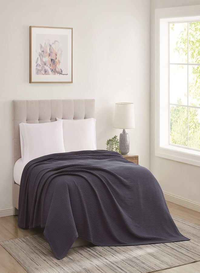 CANNON Heritage Cotton Waffle Blue Cotton 1-Piece Full/Queen Blanket, Solid Color Themed, for Men and Women, Oeko-TEX Certified Confidence - Image 1