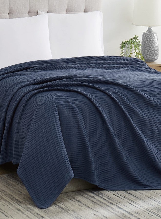 CANNON Heritage Cotton Waffle Blue Cotton 1-Piece Full/Queen Blanket, Solid Color Themed, for Men and Women, Oeko-TEX Certified Confidence - Image 4
