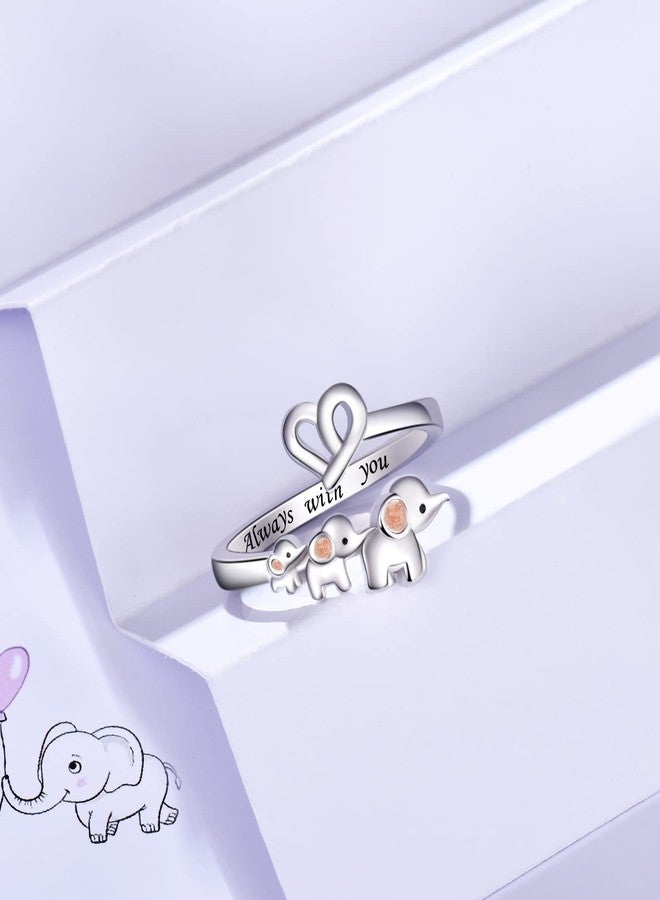 ACJNA 925 Sterling Silver Elephant Ring Mother Daughter Open Love Ring Rose Gold Heart Finger Adjustable Engraved Rings Jewelry for Women Wife Mom Nana Gifts - Image 4