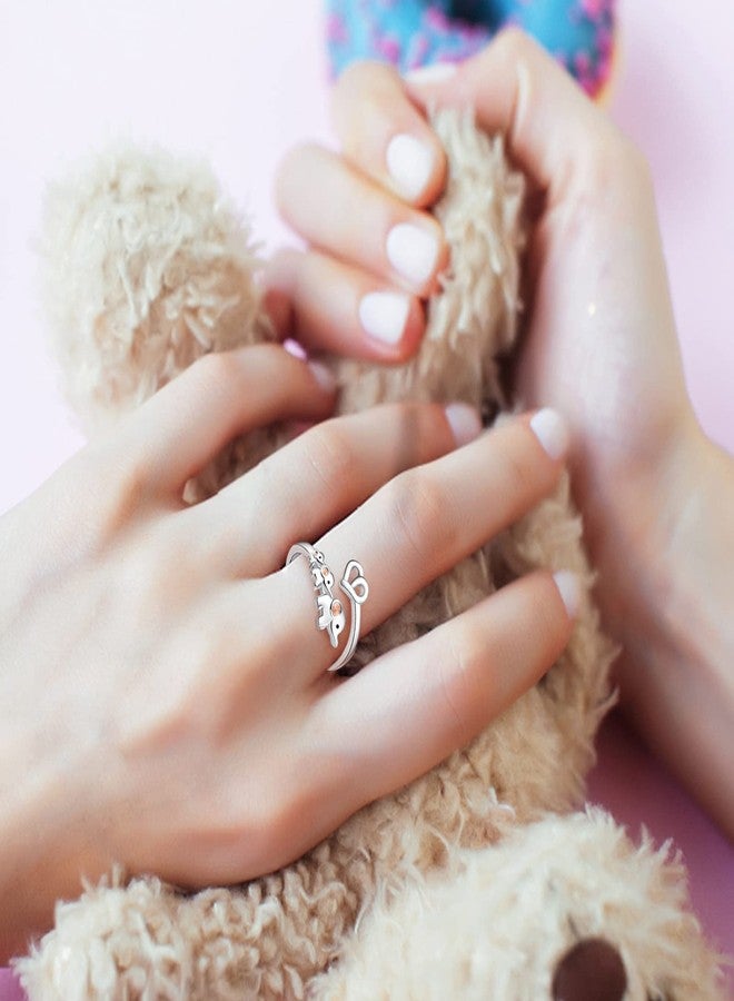 ACJNA 925 Sterling Silver Elephant Ring Mother Daughter Open Love Ring Rose Gold Heart Finger Adjustable Engraved Rings Jewelry for Women Wife Mom Nana Gifts - Image 5