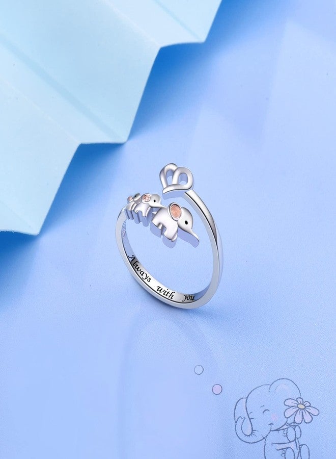 ACJNA 925 Sterling Silver Elephant Ring Mother Daughter Open Love Ring Rose Gold Heart Finger Adjustable Engraved Rings Jewelry for Women Wife Mom Nana Gifts - Image 3
