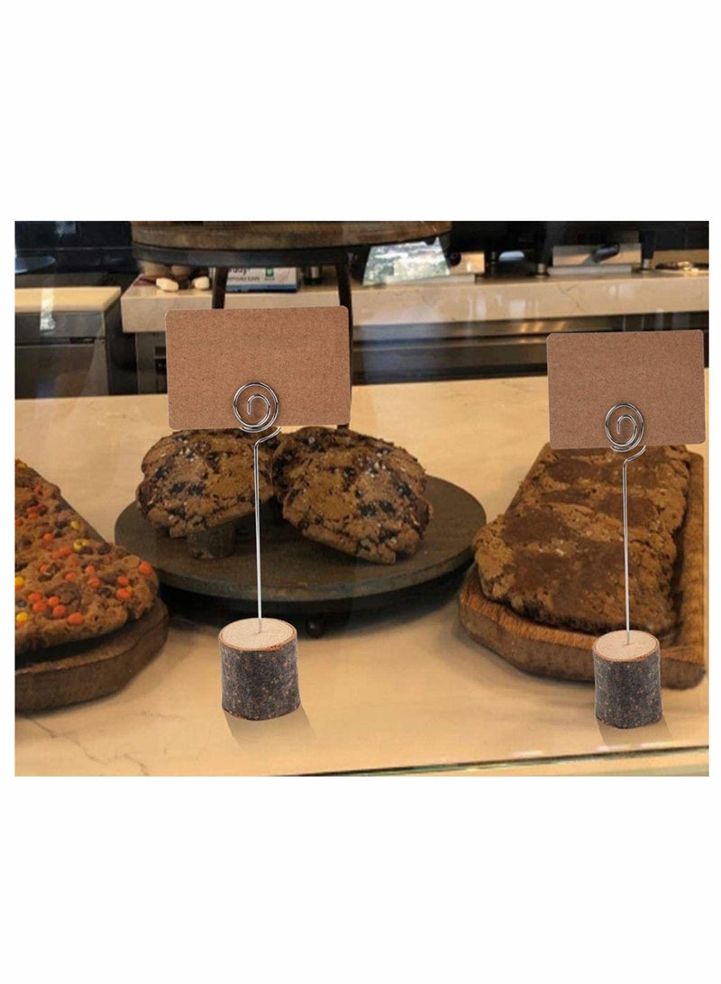 Zikra 10 قطع حوامل بطاقات مكان ريفية من الخشب الحقيقي مع لحاء خشبي حامل بطاقات الطاولة، مشبك ملاحظات للصور، بطاقات أسماء مذكرات بطاقات مكان الزفاف أرقام طاولة بطاقات الأسعار - Image 3