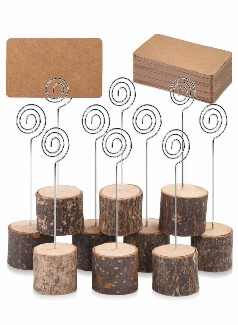 Zikra 10 قطع حوامل بطاقات مكان ريفية من الخشب الحقيقي مع لحاء خشبي حامل بطاقات الطاولة، مشبك ملاحظات للصور، بطاقات أسماء مذكرات بطاقات مكان الزفاف أرقام طاولة بطاقات الأسعار - Image 1