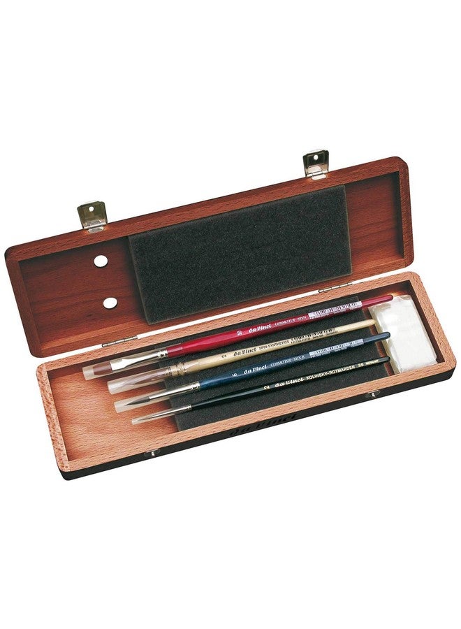 Da Vinci Watercolor Series 5280 Deluxe Paint Brush Set Natural Hair And Synthetic With Mahogany Storage Box And Brush Soap Multiple Sizes 4 Brushes (Series 36 488 5530 5880) - Image 1