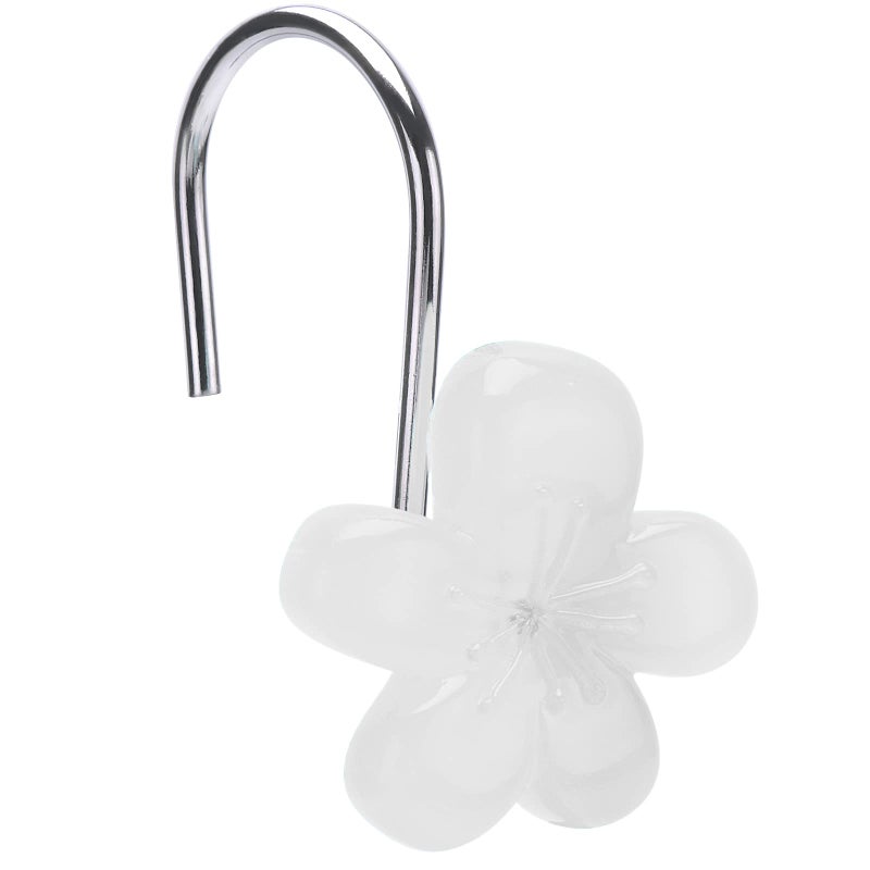 Cute Flower Shower Curtain Hooks Glow in The Dark Pretty Floral Themed Elegant Spring Time Bathroom Decor White