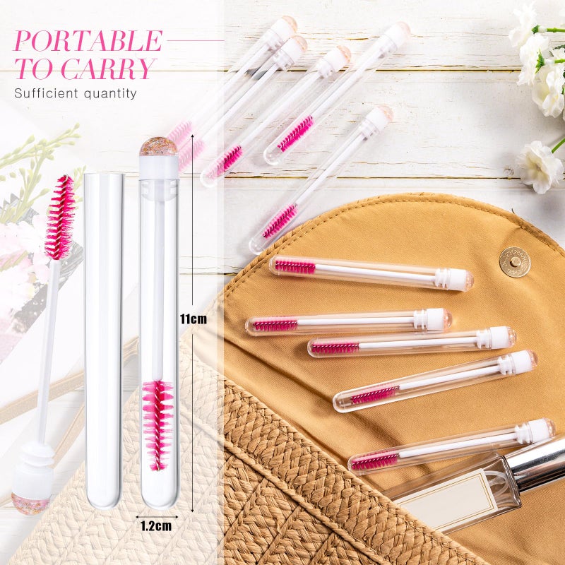 Patelai 80 Pieces Disposable Mascara Brushes Tubes Set, 40 Pieces Empty Mascara Wand Tube with 40 Pieces Eyelash Brush Makeup Tool for Eyelash Extension(Pink Gold Sequins Style) - Image 2