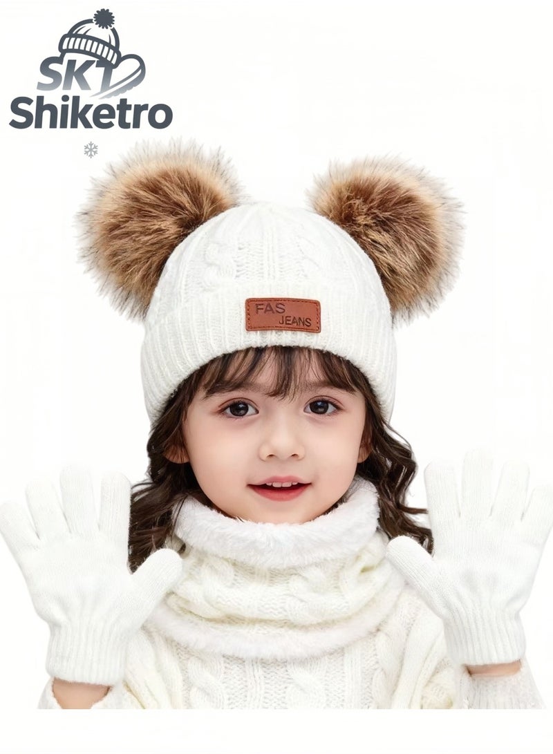 SKT Shiketro Kids Beanie Hat Scarf Gloves Set Knit Winter Warm Set for Toddler Boys Girls for 1-6 Years Old Kids Winter Beanie Hat Scarf Gloves Set with Knit Thick Warm Fleece Lined - Image 1