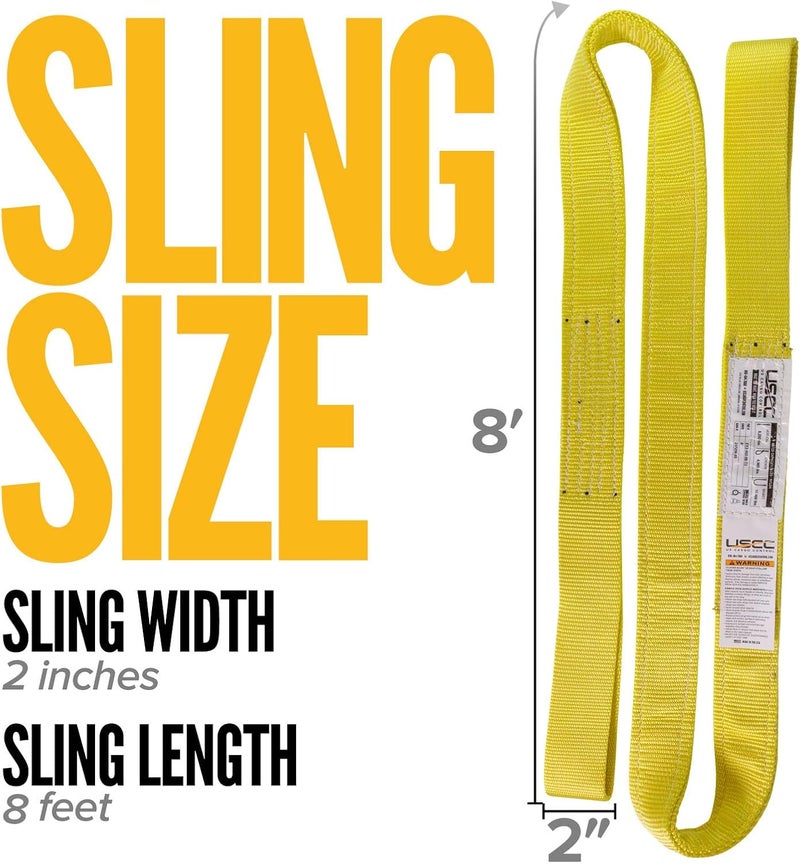 US Cargo Control Nylon Lifting Sling 2" x 8', 2-Ply Eye to Eye Slings (Made in USA) - 4,960 LBS Choker, 6,200 LBS Vertical, 12,400 LBS Basket Capacity - Lift Straps for Lifting & Rigging - Image 2