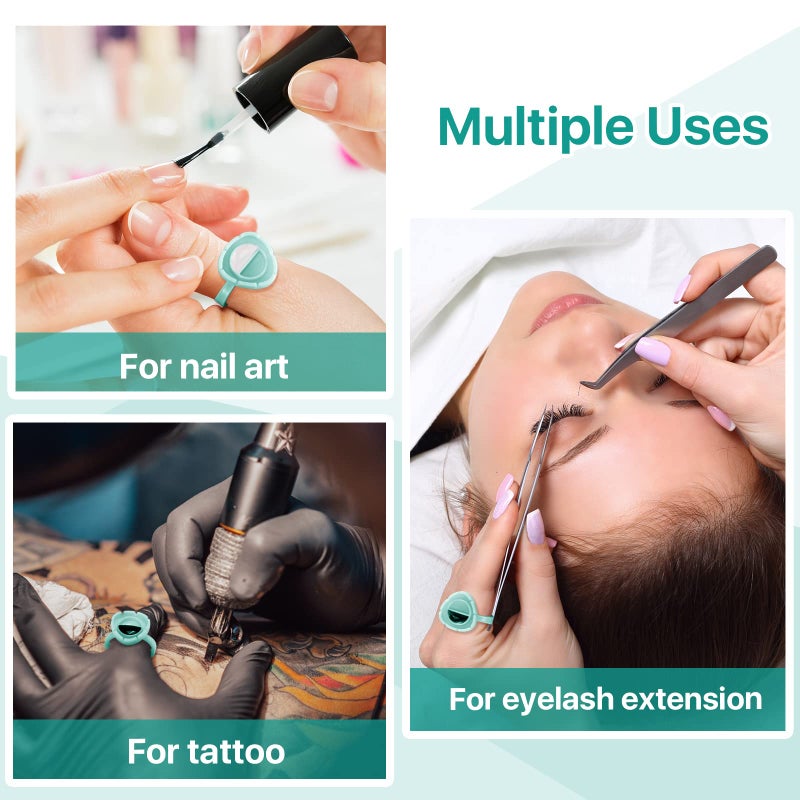 Pretty memory Glue Rings for Eyelash Extensions 100PCS Lash Glue Rings Eyelash Glue Holder Volume Lash Rings Blossom Fanning Cup for Eyelash Extension Supplies, Green - Image 5