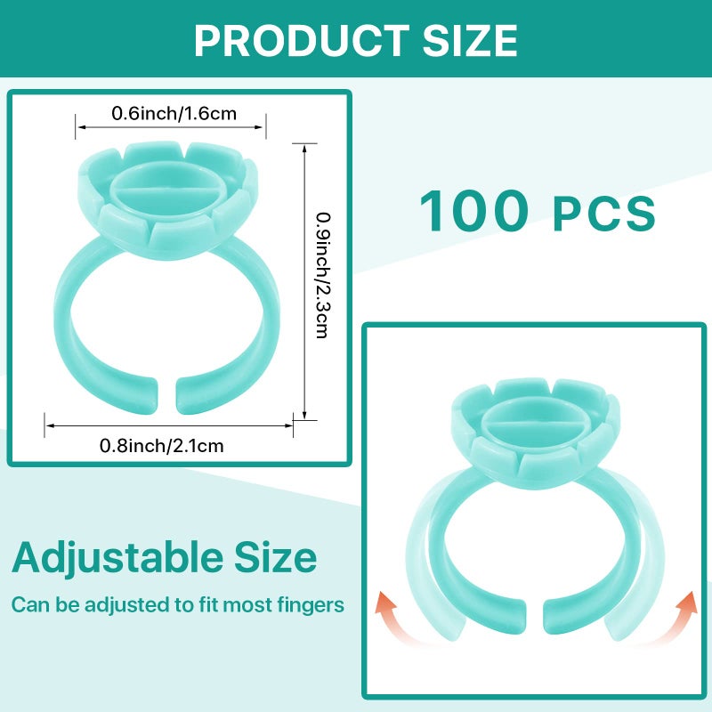 Pretty memory Glue Rings for Eyelash Extensions 100PCS Lash Glue Rings Eyelash Glue Holder Volume Lash Rings Blossom Fanning Cup for Eyelash Extension Supplies, Green - Image 2