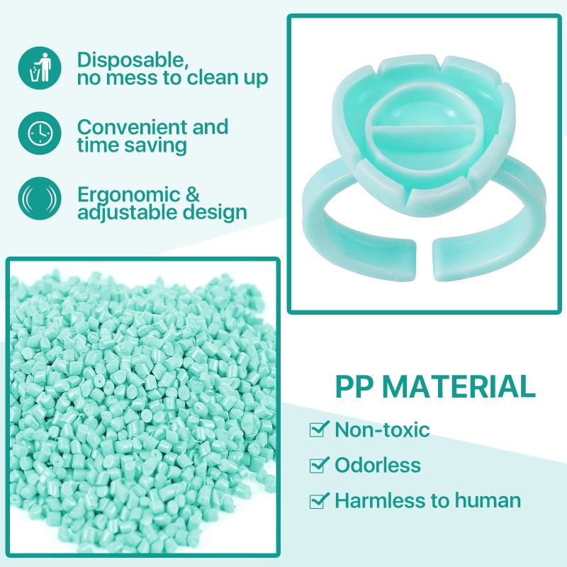 Pretty memory Glue Rings for Eyelash Extensions 100PCS Lash Glue Rings Eyelash Glue Holder Volume Lash Rings Blossom Fanning Cup for Eyelash Extension Supplies, Green - Image 4