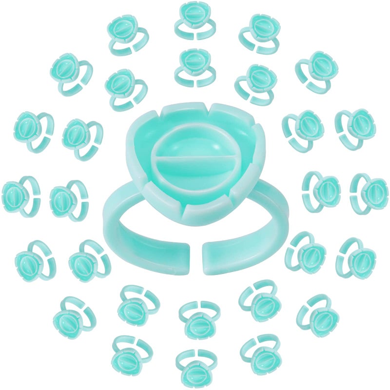 Pretty memory Glue Rings for Eyelash Extensions 100PCS Lash Glue Rings Eyelash Glue Holder Volume Lash Rings Blossom Fanning Cup for Eyelash Extension Supplies, Green - Image 1