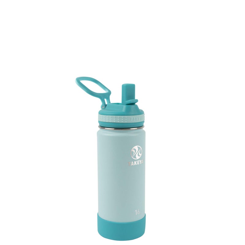 Takeya Actives Kids Water Bottle with Straw Lid  StainlessSteel Double Wall Insulation  BPAFree Bottle Lid with Carry Handle  Reusable Bottle  Straw Lid  16 oz SurferLagoon