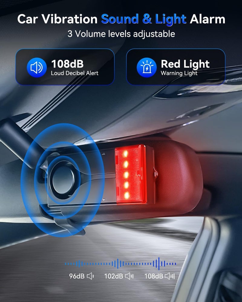 108dB Car Alarm System, Car Anti-Theft Vibration Sensor Alarm & Red Light, Wireless Remote Anti Theft Vehicle Device with Magnetic Install Design for RV, SUV, Truck - Image 2