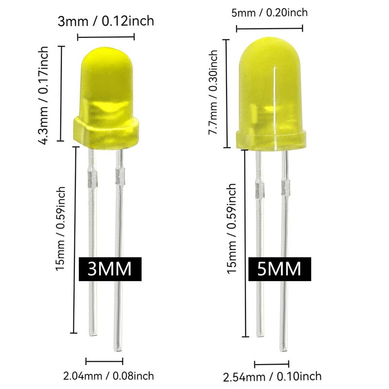 WOWOONE 3mm Led Lights,200Pcs 2.2 Volt Led Diodes Light Emitting Assorted, Diffused Low Voltage Round Diode Light Emitting Lights Assorted Color (Yellow) - Image 2