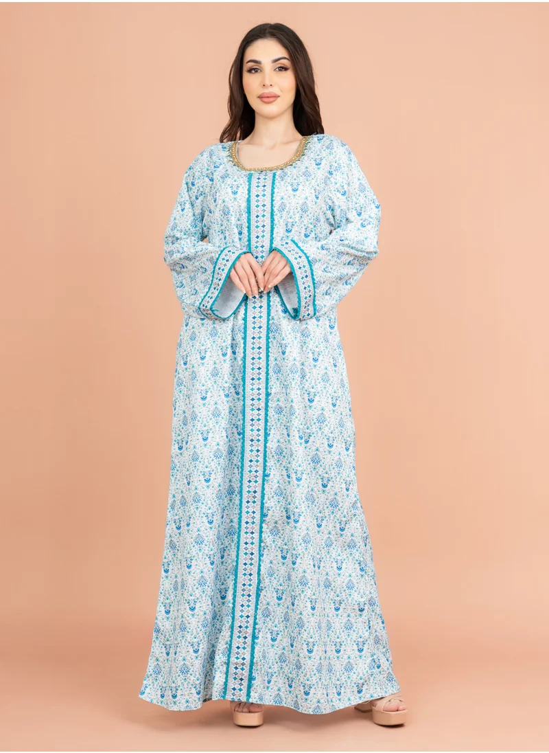 IKKXA Elegant Arabic Jalabiya with Patterns IK027 Turquoise