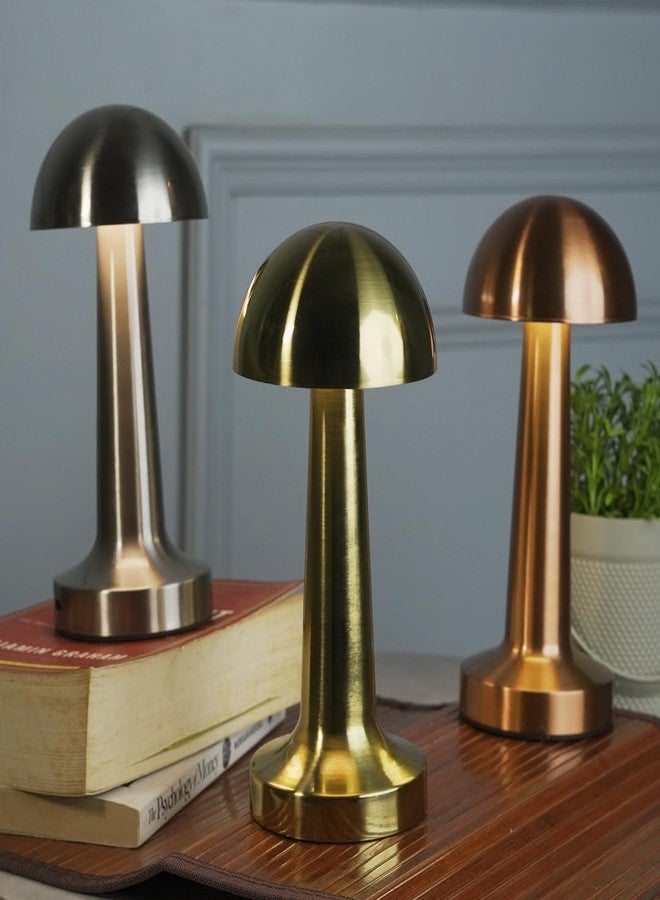 كرونوس مصباح طاولة كرونوس دوم LED لاسلكي (ذهبي وردي) - قابل لإعادة الشحن عبر منفذ USB، محمول، تحكم باللمس، قابل لتعديل شدة الإضاءة، 3 ألوان إضاءة قابلة للتعديل، مناسب للفنادق والمقاهي والمطاعم والمنازل، للاستخدام بجانب السرير أو في المنتصف أو غرفة الطعام. - Image 3