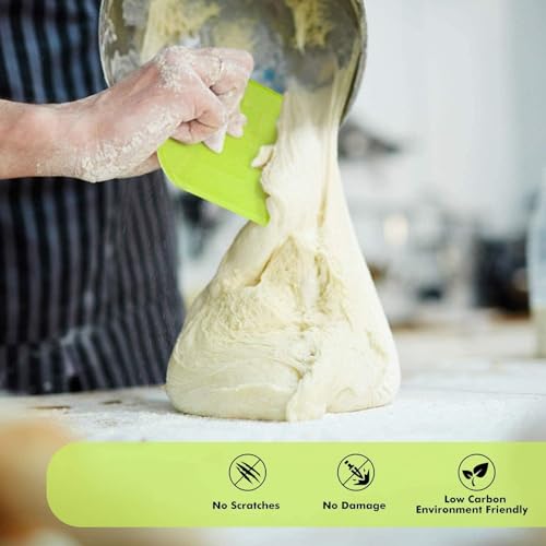 SURDOCA Dough Scraper Bench Scraper - 3P 4.7x3.7" Plastic Flexible Bowl Scraper, Sharp Edge & Angles Cake Scraper. Non-Slip Bakeware Decorating Tools Sculpting & Modeling Tools - Green+White+Green - Image 4