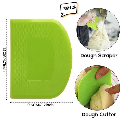 SURDOCA Dough Scraper Bench Scraper - 3P 4.7x3.7" Plastic Flexible Bowl Scraper, Sharp Edge & Angles Cake Scraper. Non-Slip Bakeware Decorating Tools Sculpting & Modeling Tools - Green+White+Green - Image 2