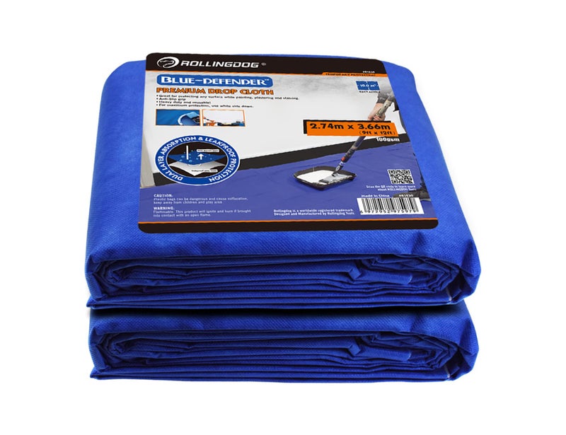 Rollingdog ROLLINGDOG Paint Drop Cloth  Heavy Duty and Reusable Paint Drop Cloth for PaintingFurniture  Floor ProtectionSize 9 x 12 Ft  Pack of 2 