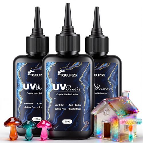 TQELFSS 300g UV Resin,Crystal Clear,Hard UV Curing epoxy Resin, Upgraded Formula,odorless,Solar Activated Glue kit,Clear,UV Fast Curing,for Craft Decoration (100 g*3) - Image 1