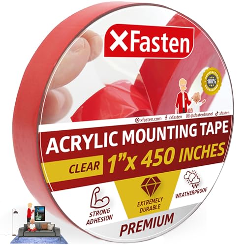 XFasten Double Sided Acrylic Mounting Tape Removable, Clear, 1-Inch x 450-Inch, Weatherproof Adhesive for Brick, Walls- Indoor and Outdoor Applications - Image 1