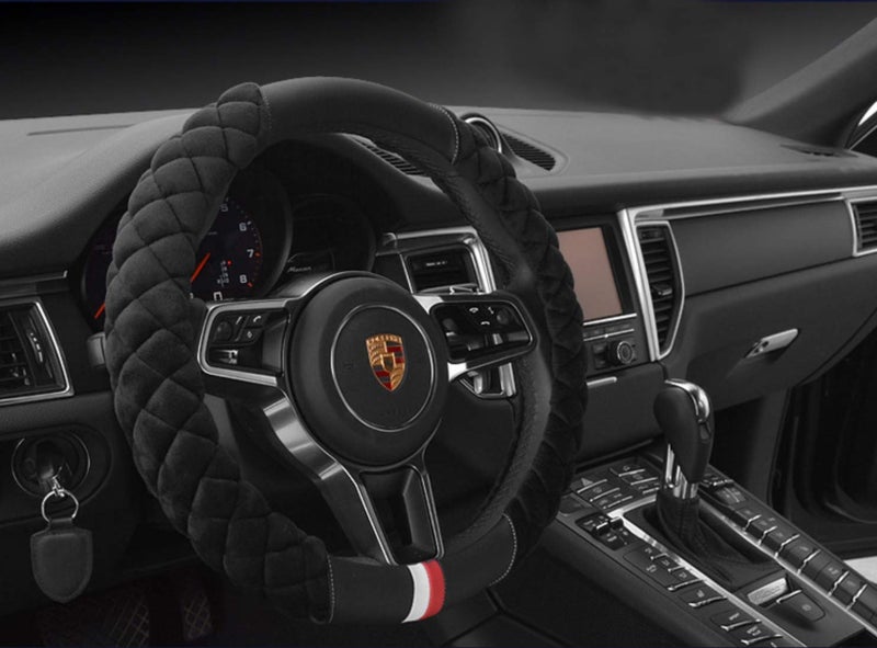 HAOKAY Luxury Fluffy Steering Wheel Cover for Men Women,Soft Warm Short Plush Steering Wheel Cover Black Fuzzy with Universal 14.5-15 Inch - Image 2