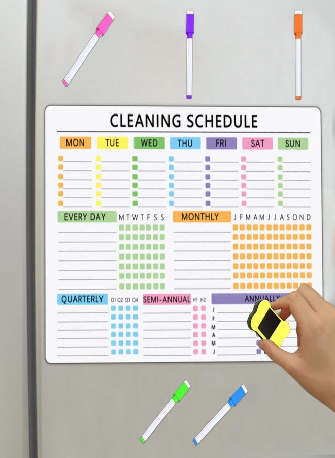 XUEJITECH Cleaning Schedules - Dry Erase Magnetic Calendar for Refrigerator Set with 5 Highlight Markers & 1 Eraser - Daily Weekly Monthly Calendar Planner, Cleaning Checklist, Chore Schedule - Image 5