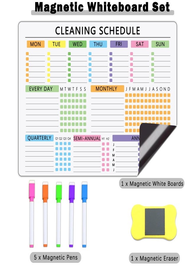 XUEJITECH Cleaning Schedules - Dry Erase Magnetic Calendar for Refrigerator Set with 5 Highlight Markers & 1 Eraser - Daily Weekly Monthly Calendar Planner, Cleaning Checklist, Chore Schedule - Image 2