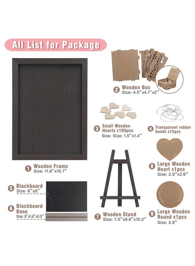 SELEAD Wedding Guest Book Alternative - Rustic Wooden Drop Top Picture Frame Sign with Small Chalkboard, 100psc Wooden Hearts, Exquisite Storage Box - Wedding Reception for Party Anniversary Birthday - Image 3