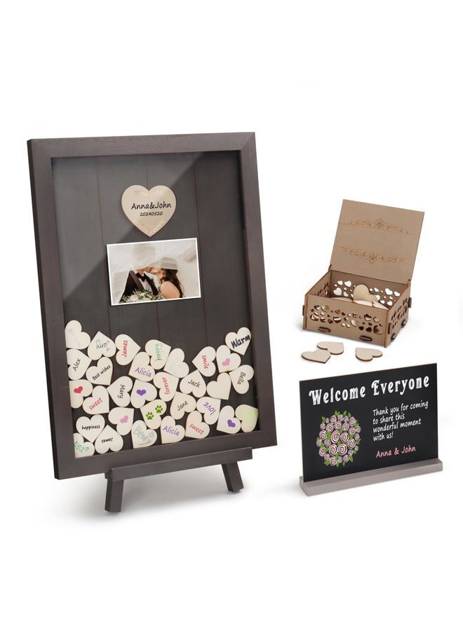 SELEAD Wedding Guest Book Alternative - Rustic Wooden Drop Top Picture Frame Sign with Small Chalkboard, 100psc Wooden Hearts, Exquisite Storage Box - Wedding Reception for Party Anniversary Birthday - Image 1