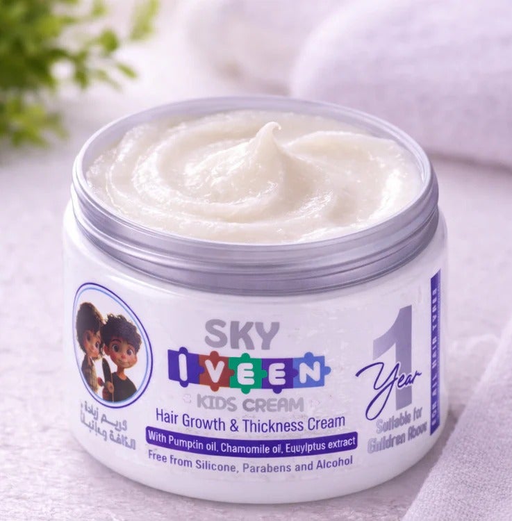 IVEEN Sky Iveen Kids Hair Growth & Thickening Cream – With Pumpkin, Watercress & Chamomile Oil – Moisturizing & Nourishing – Silicone, Glucoside & Paraben Free – 225g - Image 4