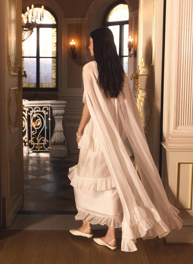 Lichi  Chiffon maxi dress with ruffles and light sleeves for Women | Best Price UAE