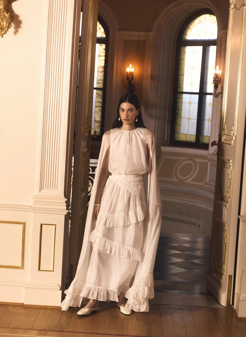 Lichi  Chiffon maxi dress with ruffles and light sleeves for Women | Best Price UAE