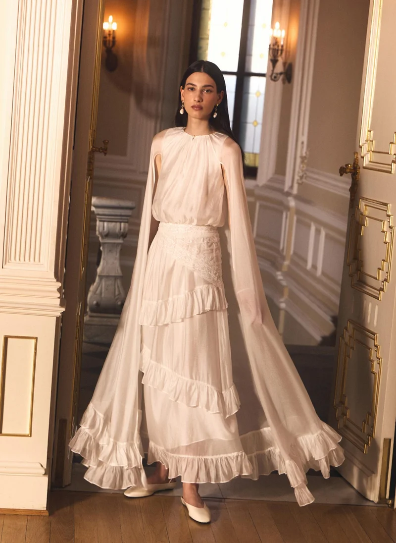 Lichi  Chiffon maxi dress with ruffles and light sleeves for Women | Best Price UAE