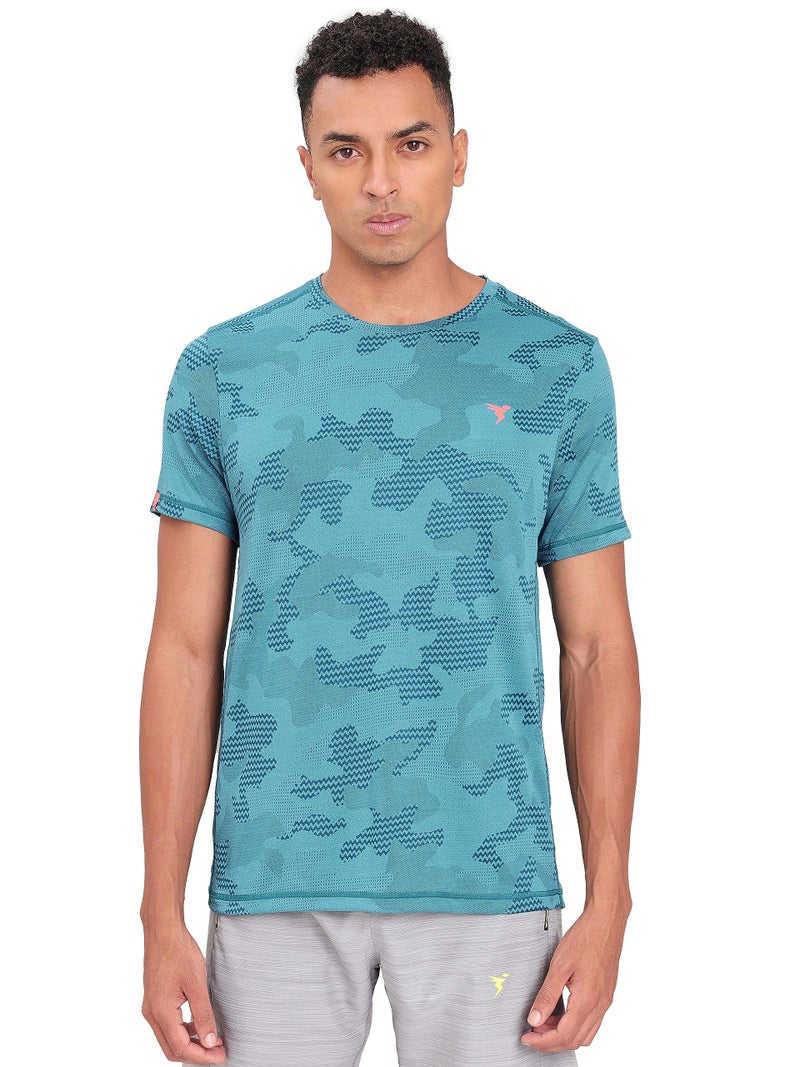 TECHNOSPORT Quickdry Mens Slimfit Roundneck Halfsleeve T-Shirt Odourfree Breathable UV Protection | Teal, L | MTOR60TLMLAR007 - Image 1