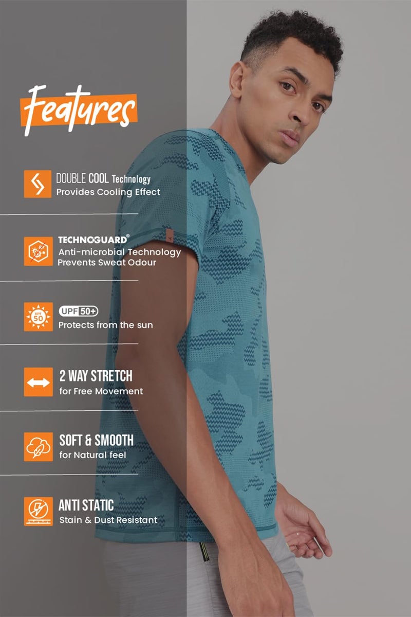 TECHNOSPORT Quickdry Mens Slimfit Roundneck Halfsleeve T-Shirt Odourfree Breathable UV Protection | Teal, L | MTOR60TLMLAR007 - Image 4