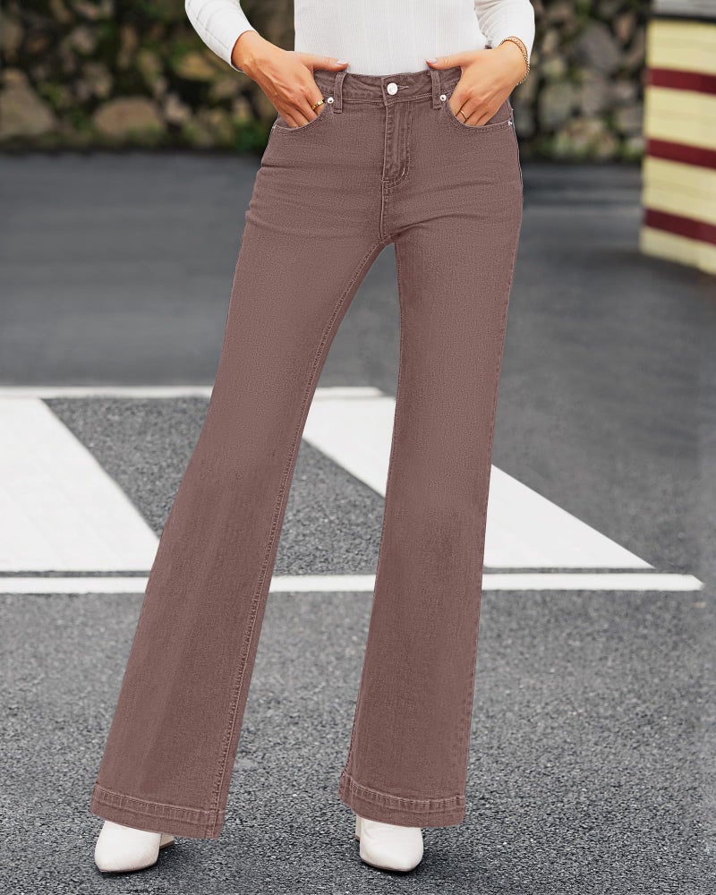 GRAPENT Women's Stretchy Resort Western Wear Hippie Cowgirl Flare Pants Brown Vintage Wash Size 16 18 - Image 4