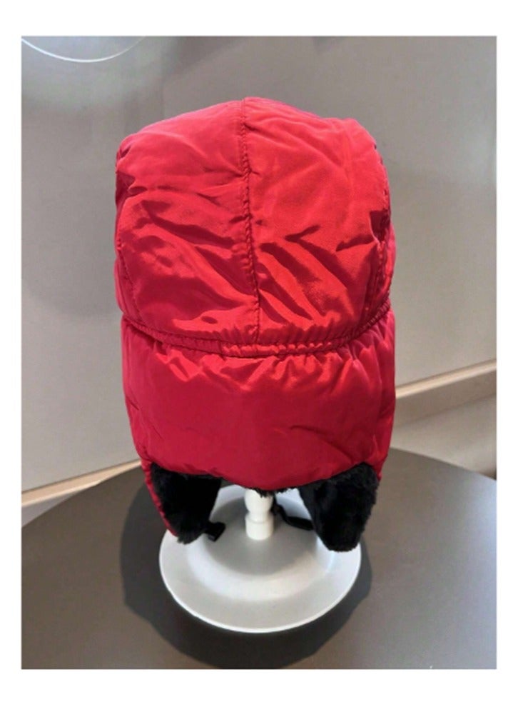 Men's Simple And Versatile Red Glossy Winter Hat With Ear Flaps
